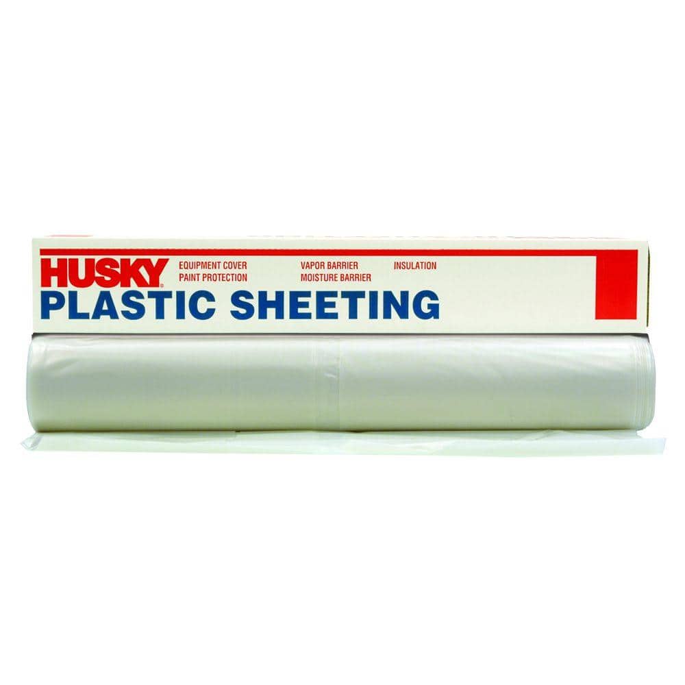 Husky CF0412C Water-Resistant Sheeting, 100 ft L x 12 ft W x 4 mil THK, Polyethylene